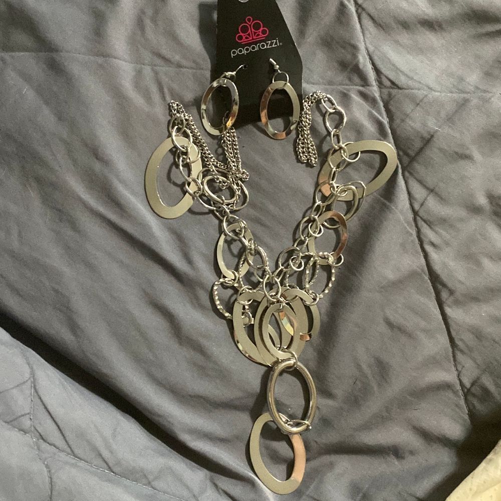Paparazziย jewelry earrings and matching necklace , pairโyour items up with jeans
